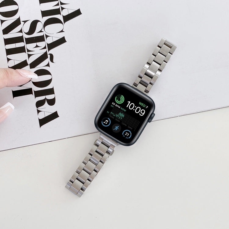Three-beads Steel Watch Band For Apple Watch Series 9&8&7 41mm / SE 3&SE 2&6&SE&5&4 40mm / 3&2&1 38mm (Silver Black) - Watch Bands by PMC TechLife | Online Shopping South Africa | PMC TechLife | Buy Now Pay Later Mobicred