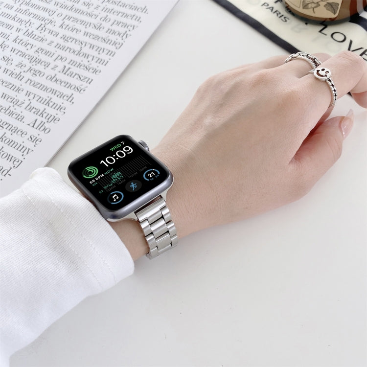 Three-beads Steel Watch Band For Apple Watch Series 9&8&7 41mm / SE 3&SE 2&6&SE&5&4 40mm / 3&2&1 38mm (Silver Black) - Watch Bands by PMC TechLife | Online Shopping South Africa | PMC TechLife | Buy Now Pay Later Mobicred