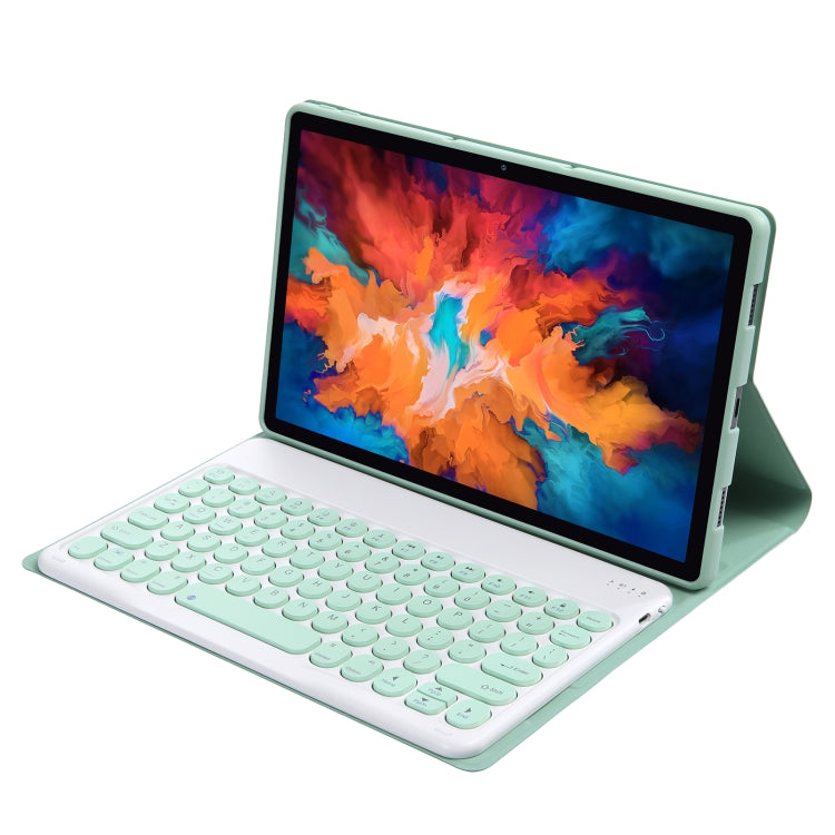 For Lenovo Pad Plus 11 inch TB-J607F / Tab P11 11 inch TB-J606F / Pad 11 inch YAM12 Lambskin Texture Detachable Round Keycap Bluetooth Keyboard Leather Tablet Case with Holder(Light Green) - Lenovo Keyboard by PMC TechLife | Online Shopping South Africa | PMC TechLife