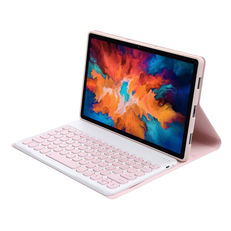 For Lenovo Pad Plus 11 inch TB-J607F / Tab P11 11 inch TB-J606F / Pad 11 inch YAM12 Lambskin Texture Detachable Round Keycap Bluetooth Keyboard Leather Tablet Case with Holder(Pink) - Lenovo Keyboard by PMC TechLife | Online Shopping South Africa | PMC TechLife