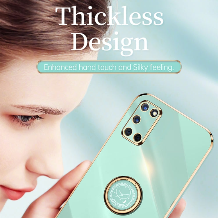 For OPPO A52 XINLI Straight 6D Plating Gold Edge TPU Shockproof Case with Ring Holder(Mint Green) - OPPO Cases by XINLI | Online Shopping South Africa | PMC TechLife | Buy Now Pay Later Mobicred
