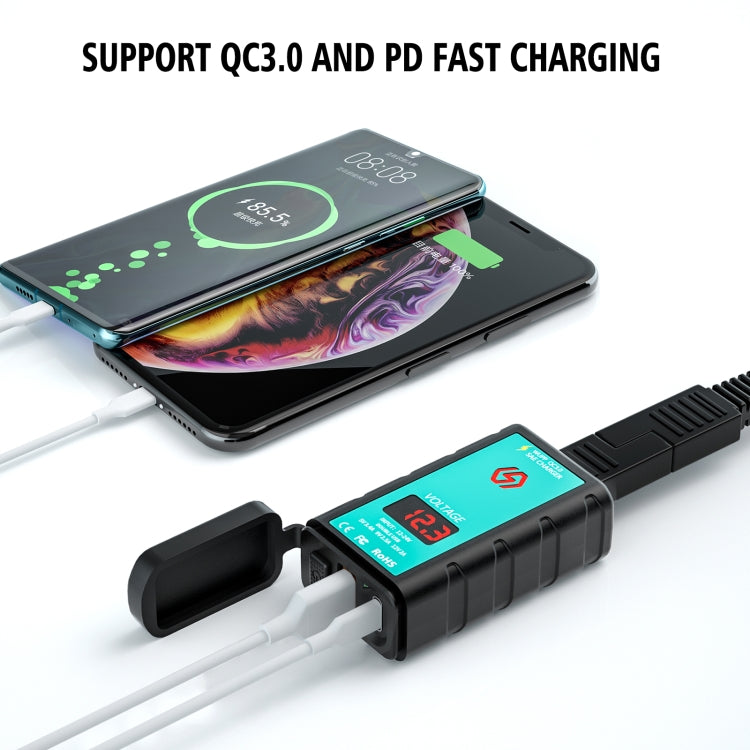 WUPP ZH-1422B1 DC12-24V Motorcycle Square Single USB + PD Fast Charging Charger with Switch + Voltmeter + Integrated SAE Socket - free shipping - PMC TechLife - Order now!