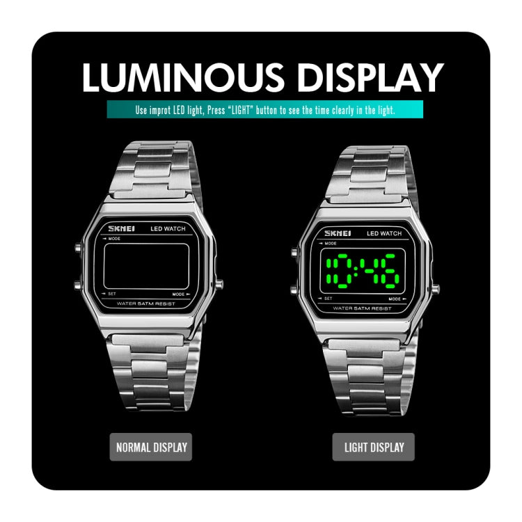 SKMEI 1646 LED Digital Display Luminous Electronic Watch(Gold) - free shipping - PMC TechLife - Order now!