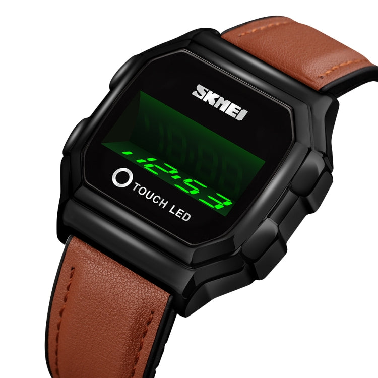 SKMEI 1650 Leather Strap Version LED Digital Display Electronic Watch with Touch Luminous Button(Black Shell Brown Belt) - free shipping - PMC TechLife - Order now!