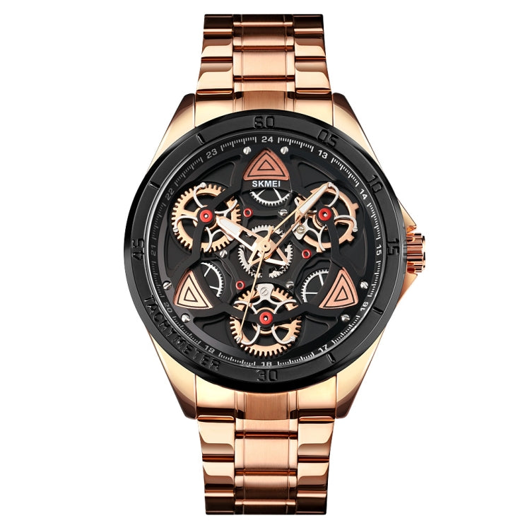 SKMEI 1678 Men Waterproof Quartz Watch with Rotatable Gear Dial(Rose Gold Shell Black Surface) - free shipping - PMC TechLife - Order now!