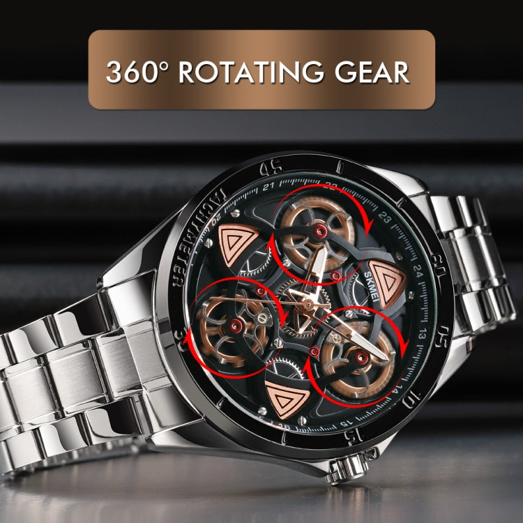 SKMEI 1678 Men Waterproof Quartz Watch with Rotatable Gear Dial(Rose Gold Shell Blue Surface) - free shipping - PMC TechLife - Order now!