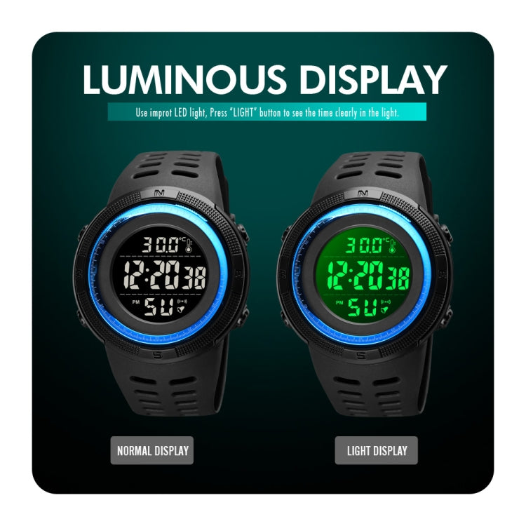 SKMEI 1681 Multifunctional LED Digital Display Luminous Electronic Watch, Support Body / Ambient Temperature Measurement(Black White) - free shipping - PMC TechLife - Order now!