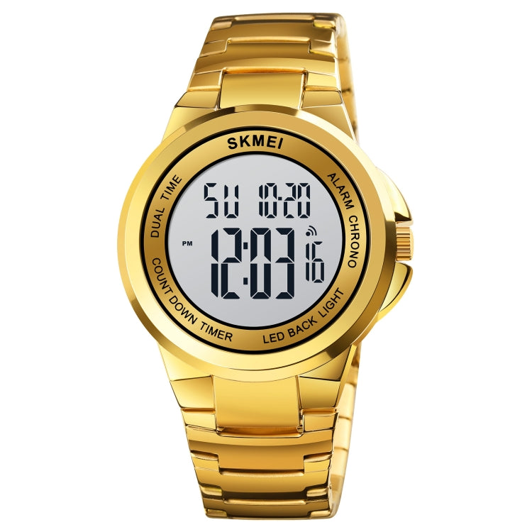 SKMEI 1712 Dual Time LED Digital Display Luminous Stainless Steel Strap Electronic Watch(Gold and White) - free shipping - PMC TechLife - Order now!