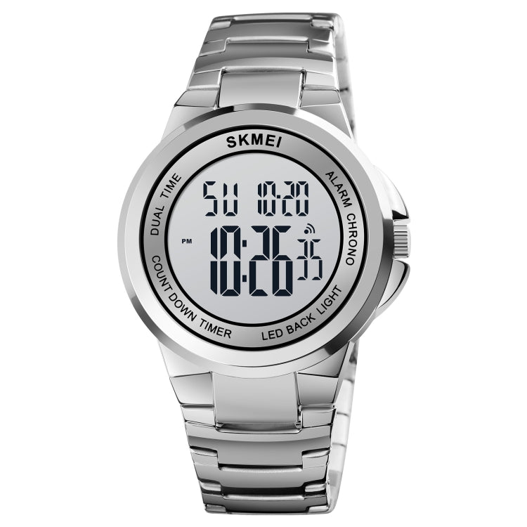 SKMEI 1712 Dual Time LED Digital Display Luminous Stainless Steel Strap Electronic Watch(Silver and White) - free shipping - PMC TechLife - Order now!