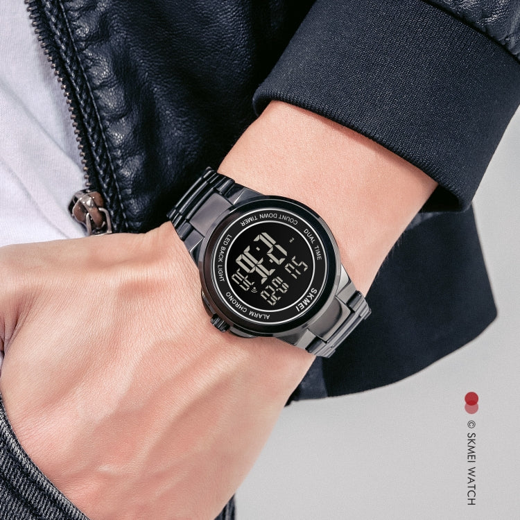 SKMEI 1712 Dual Time LED Digital Display Luminous Stainless Steel Strap Electronic Watch(Silver and Black) - free shipping - PMC TechLife - Order now!