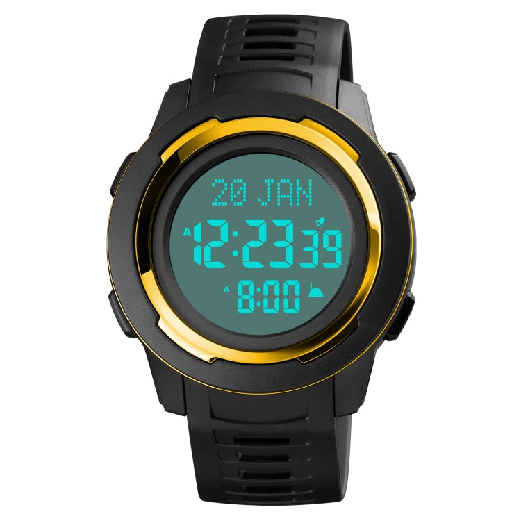 SKMEI 1729 Qibla Calendar Timing Multifunctional LED Digital Display Luminous Electronic Watch(Gold and White) - free shipping - PMC TechLife - Order now!