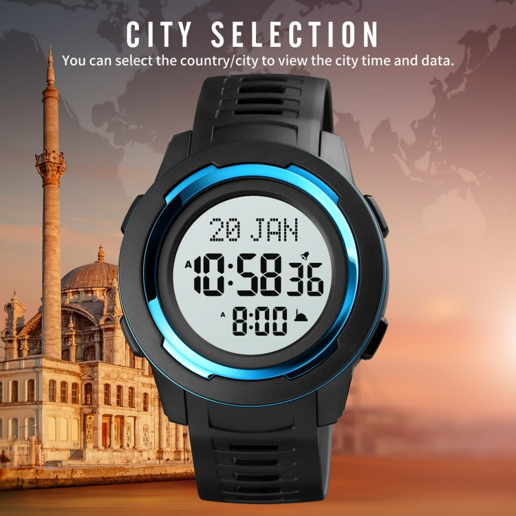 SKMEI 1729 Qibla Calendar Timing Multifunctional LED Digital Display Luminous Electronic Watch(Gold and White) - free shipping - PMC TechLife - Order now!