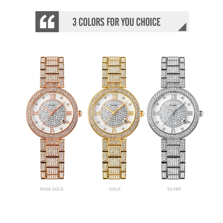 SKMEI 1739 Diamond Roman Numerals Round Dial Quartz Watch for Ladies(Silver) - free shipping - PMC TechLife - Order now!