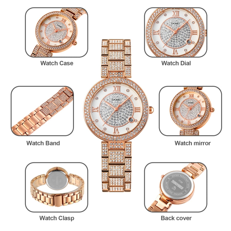 SKMEI 1739 Diamond Roman Numerals Round Dial Quartz Watch for Ladies(Silver) - free shipping - PMC TechLife - Order now!