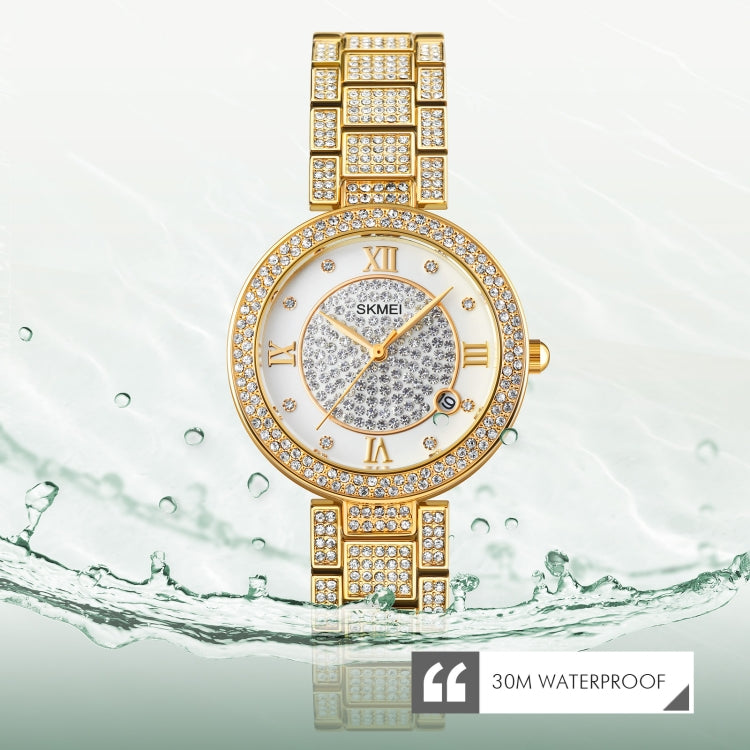 SKMEI 1739 Diamond Roman Numerals Round Dial Quartz Watch for Ladies(Gold) - free shipping - PMC TechLife - Order now!