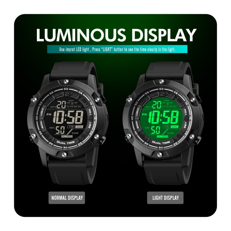 SKMEI 1762 Triplicate Round LED Dual Time Digital Display Waterproof Luminous Electronic Watch(Black) - free shipping - PMC TechLife - Order now!