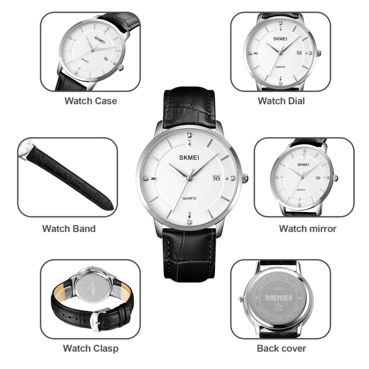 SKMEI 1801 Men Casual Calendar Quartz Watch(Silver Black) - free shipping - PMC TechLife - Order now!