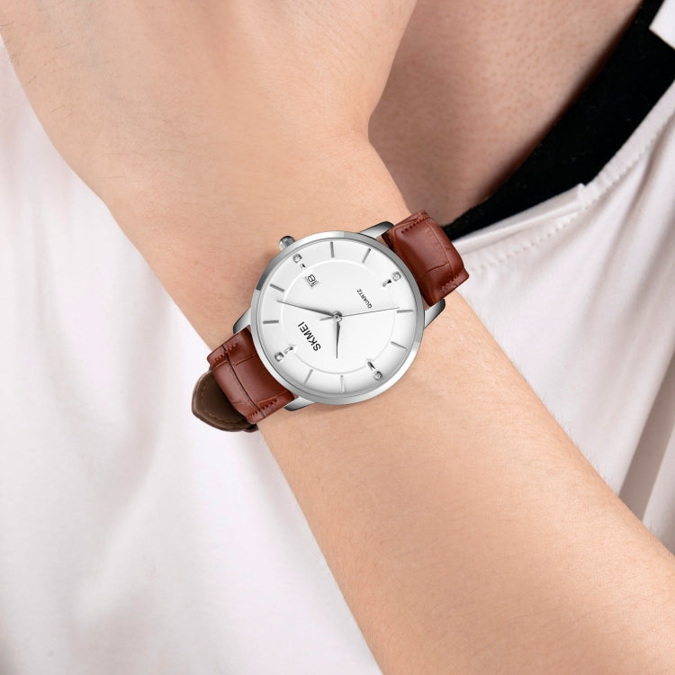 SKMEI 1801 Men Casual Calendar Quartz Watch(Gold and White) - free shipping - PMC TechLife - Order now!