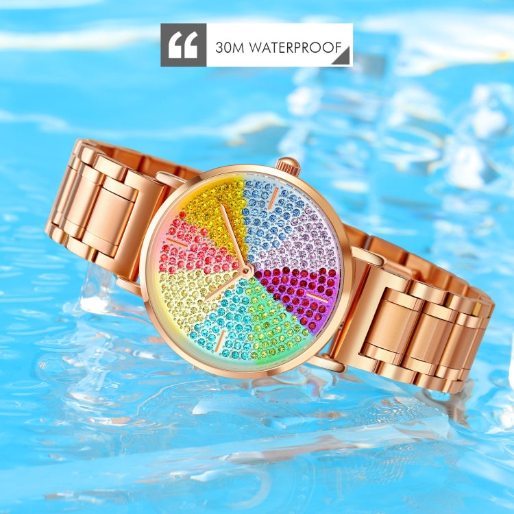 SKMEI 1811 Eight Color Diamond Round Dial Quartz Watch for Ladies(Rose Gold Steel Belt) - free shipping - PMC TechLife - Order now!