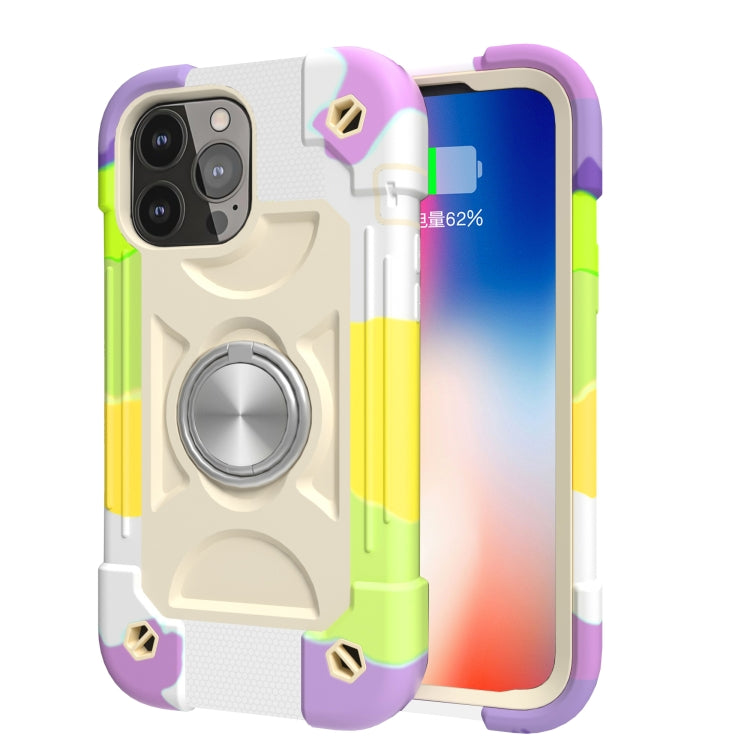 For iPhone 13 Shockproof Silicone + PC Protective Case with Dual-Ring Holder(Colorful Beige) - iPhone 13 Cases by PMC TechLife | Online Shopping South Africa | PMC TechLife | Buy Now Pay Later Mobicred