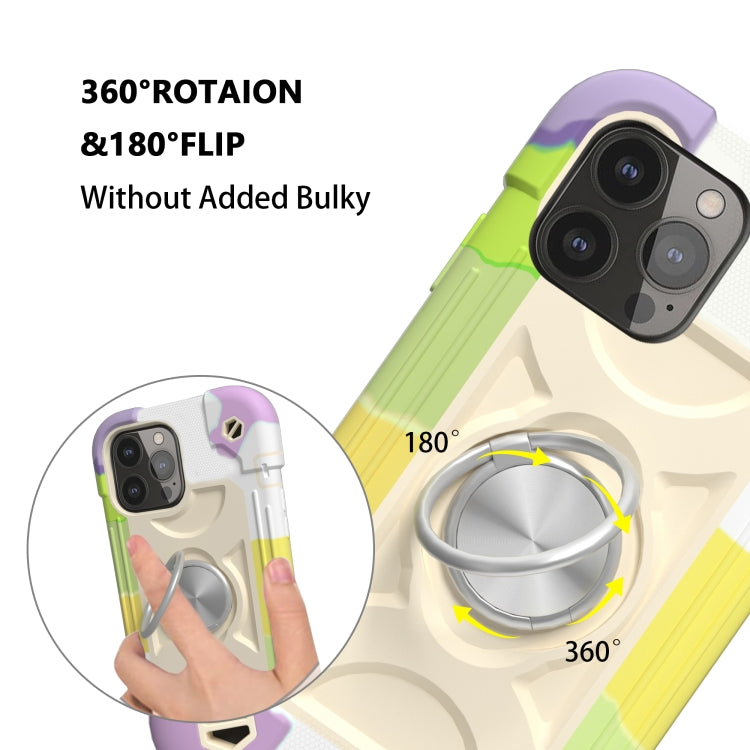 For iPhone 13 Shockproof Silicone + PC Protective Case with Dual-Ring Holder(Colorful Beige) - iPhone 13 Cases by PMC TechLife | Online Shopping South Africa | PMC TechLife | Buy Now Pay Later Mobicred