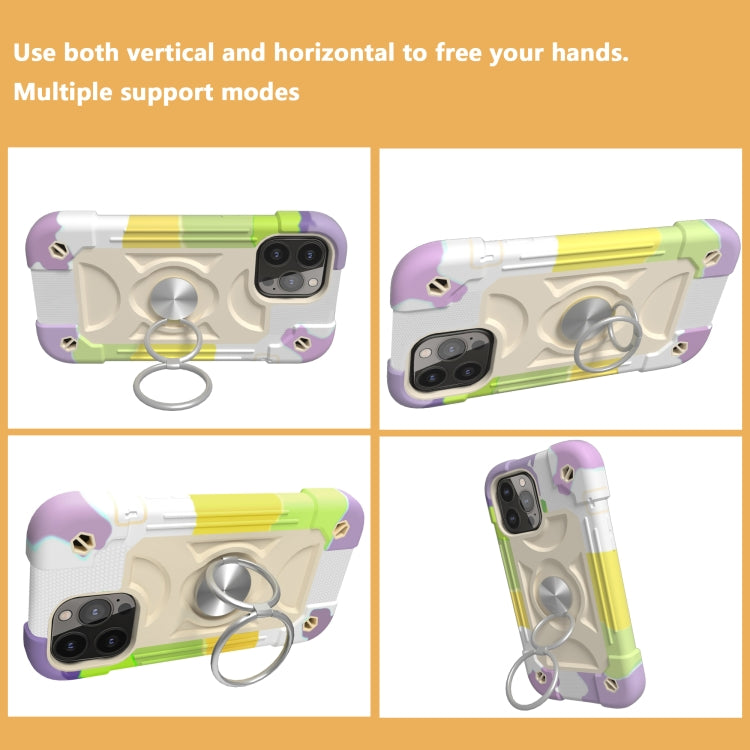 For iPhone 13 Shockproof Silicone + PC Protective Case with Dual-Ring Holder(Colorful Beige) - iPhone 13 Cases by PMC TechLife | Online Shopping South Africa | PMC TechLife | Buy Now Pay Later Mobicred