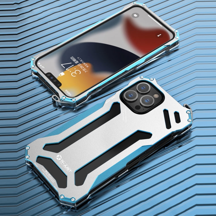 For iPhone 13 Pro R-JUST Shockproof Armor Metal Protective Case (Blue) - iPhone 13 Pro Cases by R-JUST | Online Shopping South Africa | PMC TechLife | Buy Now Pay Later Mobicred