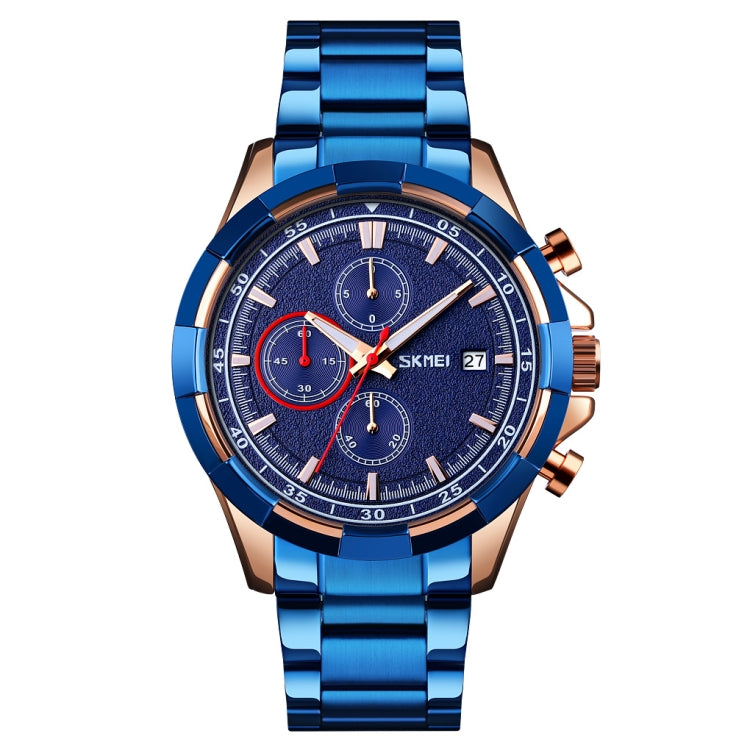 SKMEI 9192 Men Calendar Timing Stainless Steel Belt Luminous Quartz Watch(Blue) - free shipping - PMC TechLife - Order now!