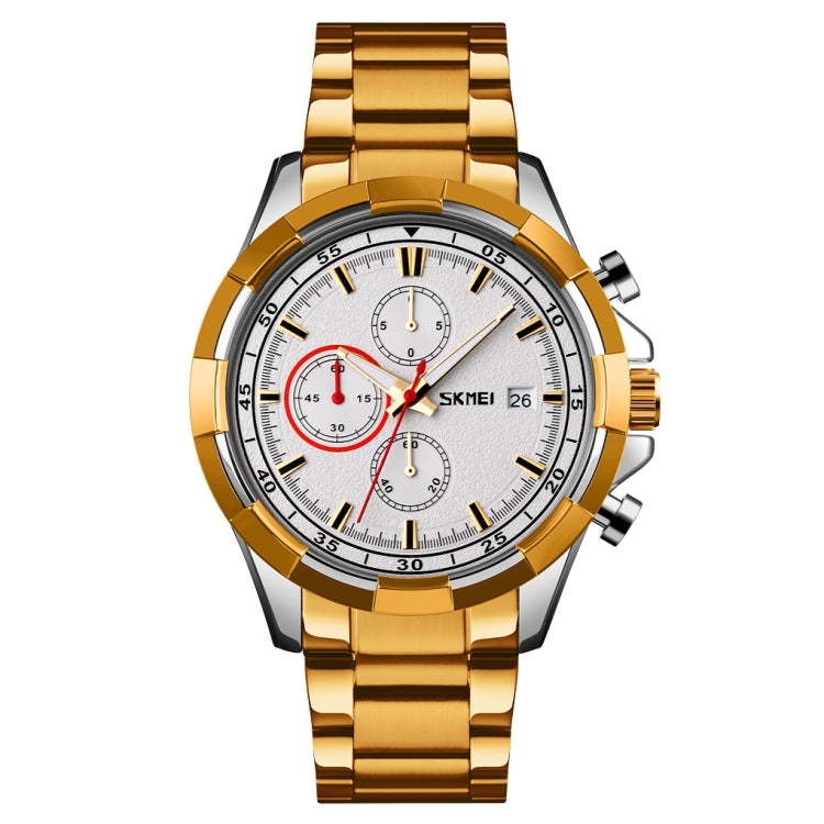 SKMEI 9192 Men Calendar Timing Stainless Steel Belt Luminous Quartz Watch(Gold) - free shipping - PMC TechLife - Order now!