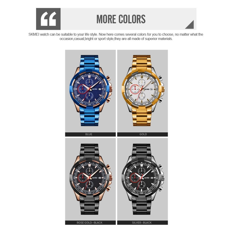 SKMEI 9192 Men Calendar Timing Stainless Steel Belt Luminous Quartz Watch(Blue) - free shipping - PMC TechLife - Order now!