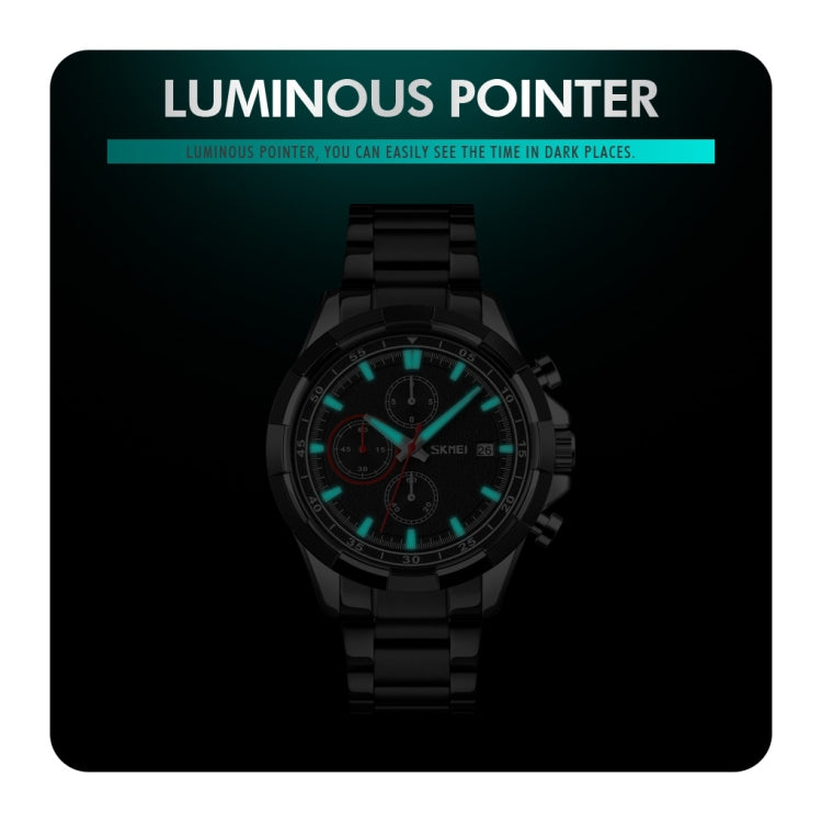 SKMEI 9192 Men Calendar Timing Stainless Steel Belt Luminous Quartz Watch(Blue) - free shipping - PMC TechLife - Order now!