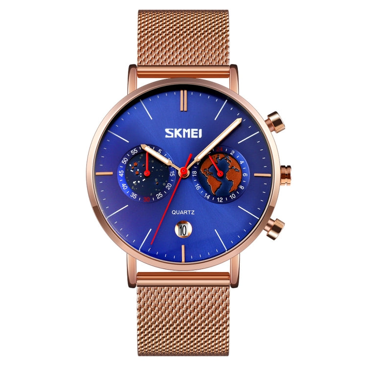 SKMEI 9231 Men Map Pattern Calendar Stopwatch Stainless Steel Strap Quartz Watch(Blue) - free shipping - PMC TechLife - Order now!