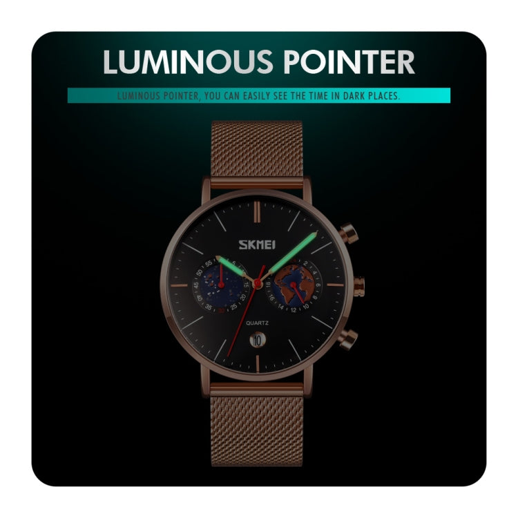 SKMEI 9231 Men Map Pattern Calendar Stopwatch Stainless Steel Strap Quartz Watch(Black) - free shipping - PMC TechLife - Order now!