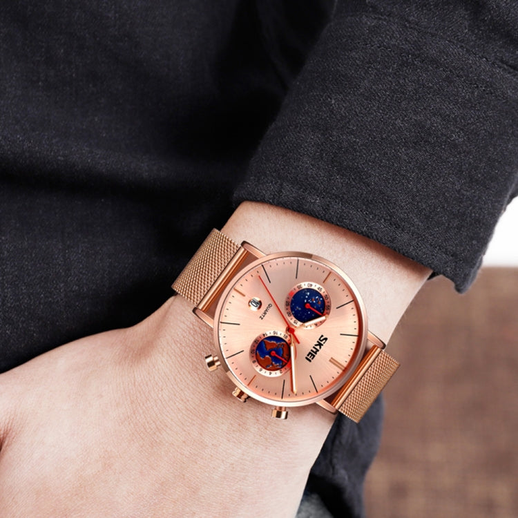 SKMEI 9231 Men Map Pattern Calendar Stopwatch Stainless Steel Strap Quartz Watch(Blue) - free shipping - PMC TechLife - Order now!