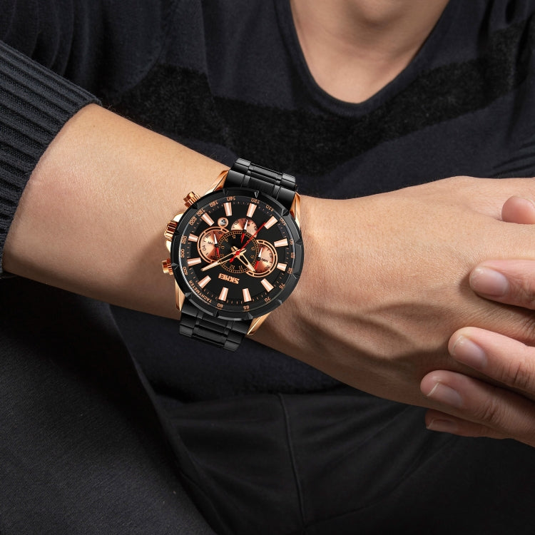 SKMEI 9241 Men Calendar Stopwatch Stainless Steel Strap Quartz Watch(Rose Gold Black) - free shipping - PMC TechLife - Order now!