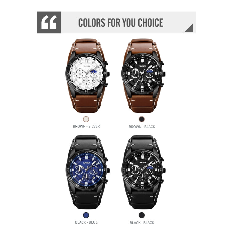 SKMEI 9249 Men Moonphase Calendar Stopwatch Leather Strap Quartz Watch(Brown Black) - free shipping - PMC TechLife - Order now!