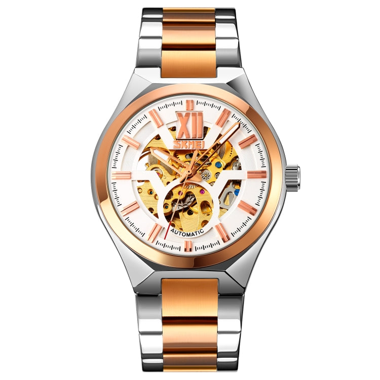 SKMEI 9258 Men Two-color Stainless Steel Strap Automatic Mechanical Watch(Middle Rose Gold Shell Silver Surface) - free shipping - PMC TechLife - Order now!