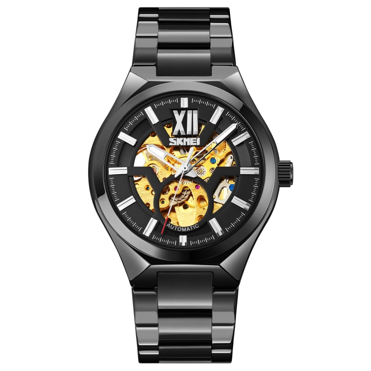 SKMEI 9258 Men Two-color Stainless Steel Strap Automatic Mechanical Watch(Black Shell Black Surface) - free shipping - PMC TechLife - Order now!