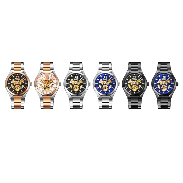 SKMEI 9258 Men Two-color Stainless Steel Strap Automatic Mechanical Watch(Black Shell Blue Surface) - free shipping - PMC TechLife - Order now!