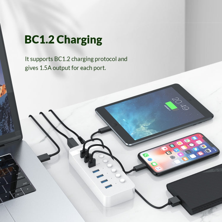 ORICO CT2U3-7AB-WH 7 In 1 Plastic Stripes Multi-Port USB HUB with Individual Switches, UK Plug(White) - free shipping - PMC Jewellery - Order now!