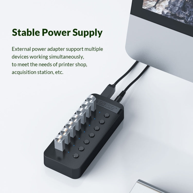 ORICO CT2U3-7AB-BK 7 In 1 Plastic Stripes Multi-Port USB HUB with Individual Switches, UK Plug(Black) - USB 3.0 HUB by ORICO | Online Shopping South Africa | PMC Jewellery | Buy Now Pay Later Mobicred