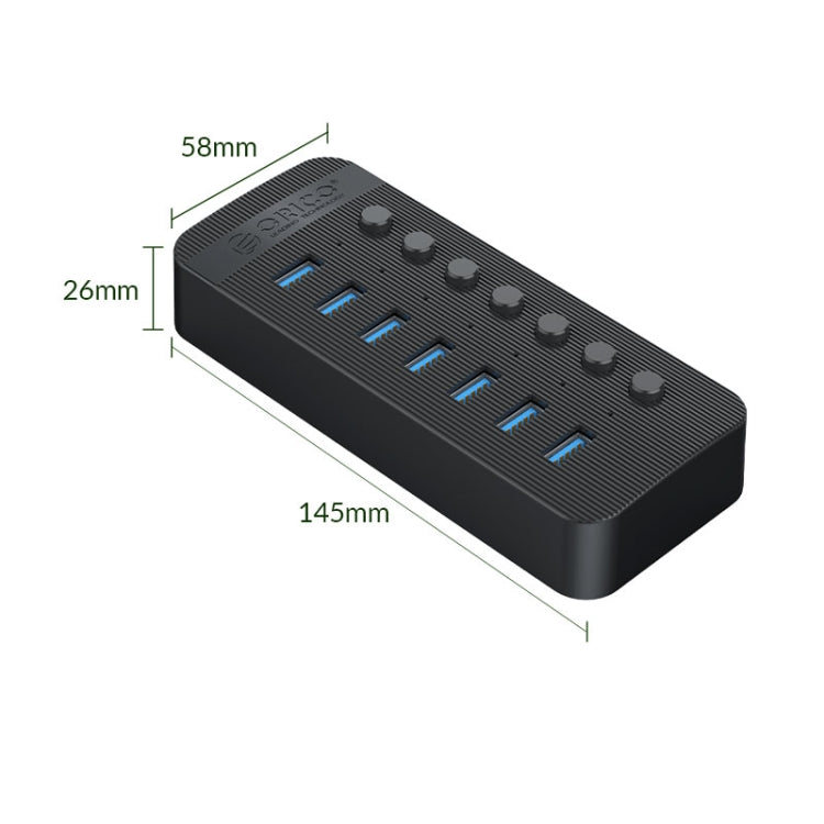 ORICO CT2U3-7AB-BK 7 In 1 Plastic Stripes Multi-Port USB HUB with Individual Switches, AU Plug(Black) - free shipping - PMC Jewellery - Order now!