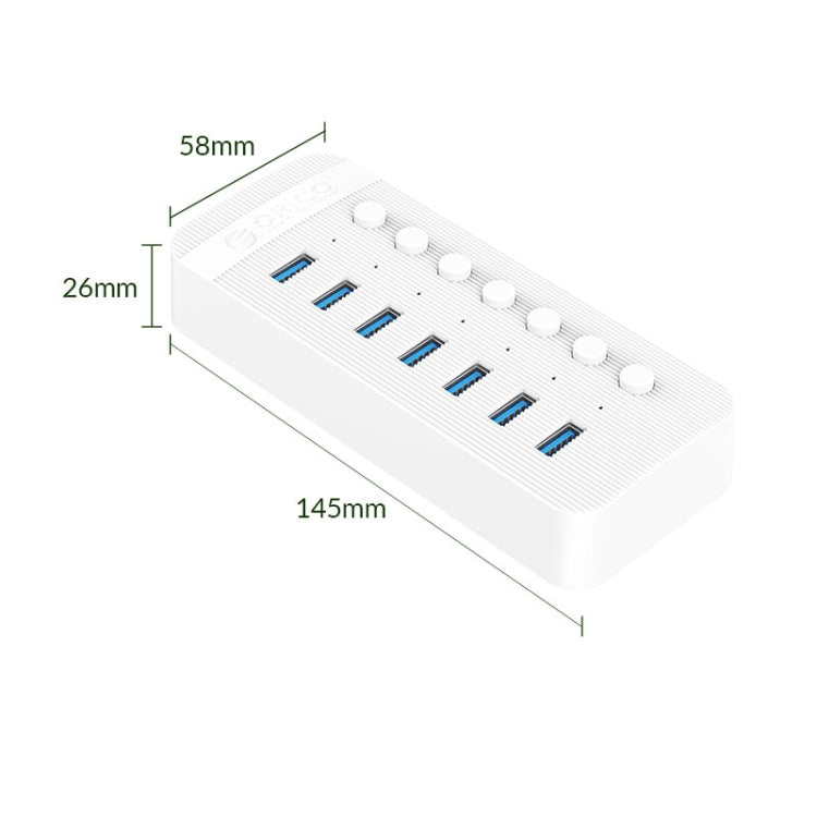 ORICO CT2U3-7AB-WH 7 In 1 Plastic Stripes Multi-Port USB HUB with Individual Switches, AU Plug(White) - free shipping - PMC Jewellery - Order now!