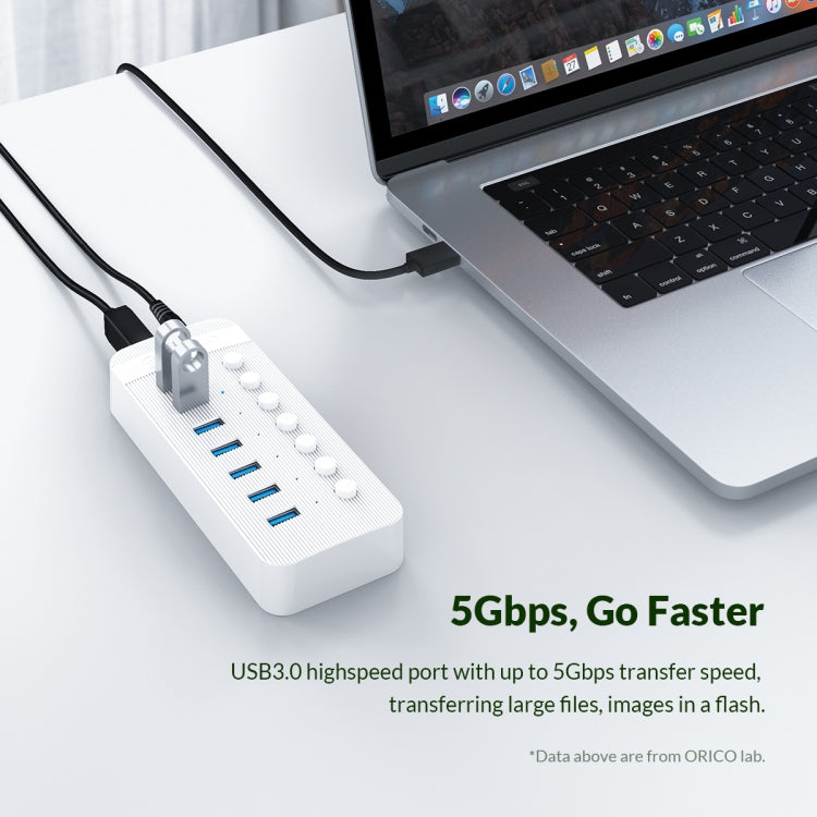 ORICO CT2U3-7AB-WH 7 In 1 Plastic Stripes Multi-Port USB HUB with Individual Switches, AU Plug(White) - free shipping - PMC Jewellery - Order now!