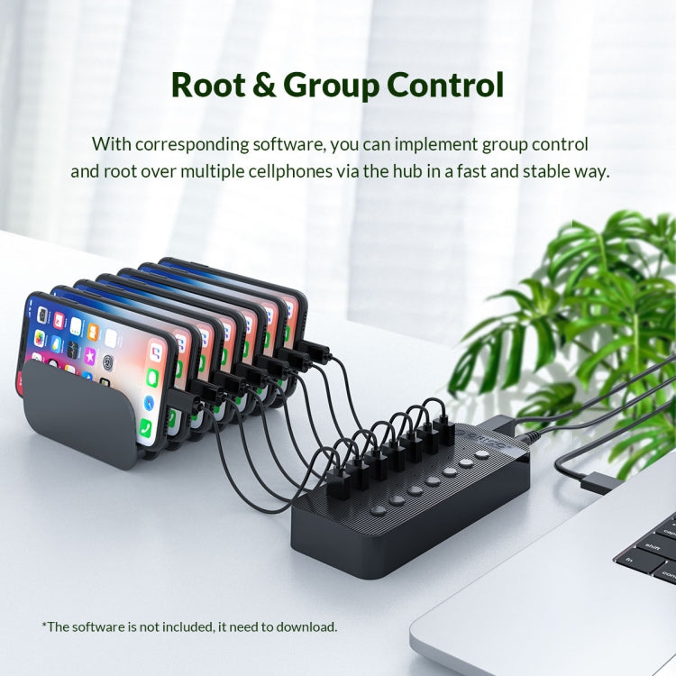 ORICO CT2U3-10AB-BK 10 In 1 Plastic Stripes Multi-Port USB HUB with Individual Switches, UK Plug(Black) - free shipping - PMC Jewellery - Order now!