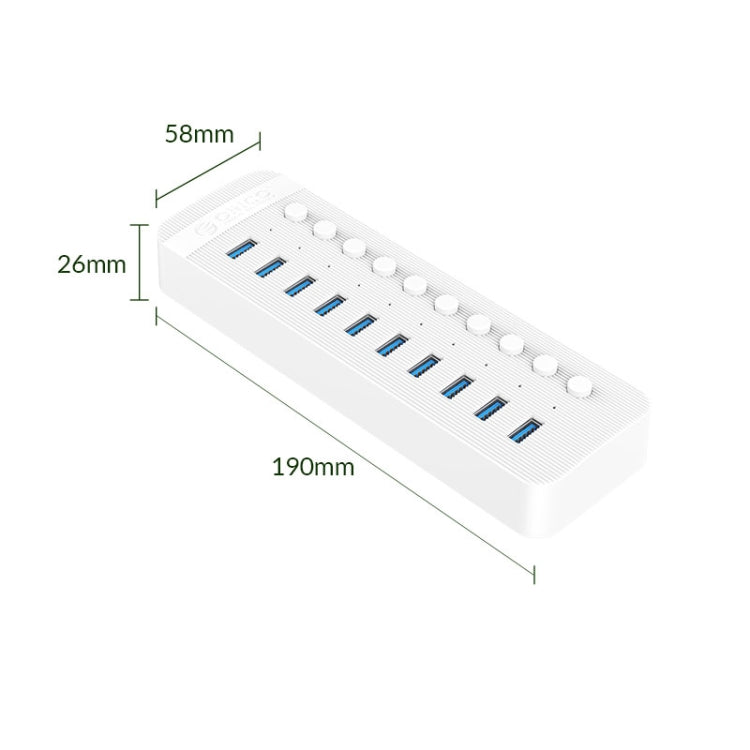 ORICO CT2U3-10AB-WH 10 In 1 Plastic Stripes Multi-Port USB HUB with Individual Switches, AU Plug(White) - free shipping - PMC Jewellery - Order now!