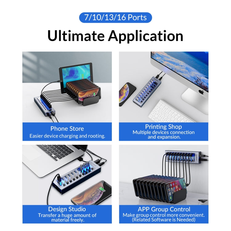 ORICO AT2U3-7AB-GY-BP 7 In 1 Aluminum Alloy Multi-Port USB HUB with Individual Switches, UK Plug - free shipping - PMC Jewellery - Order now!