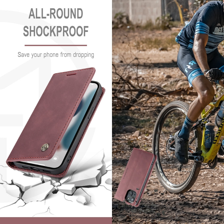 For iPhone 13 CaseMe-013 Multifunctional Retro Frosted Horizontal Flip Leather Case with Card Slot & Holder & Wallet(Wine Red) - free shipping - PMC Jewellery - Order now!
