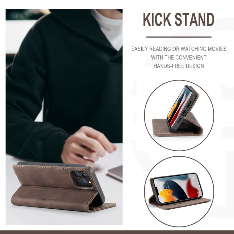For iPhone 13 Pro Max CaseMe-013 Multifunctional Retro Frosted Horizontal Flip Leather Case with Card Slot & Holder & Wallet (Coffee) - free shipping - PMC Jewellery - Order now!