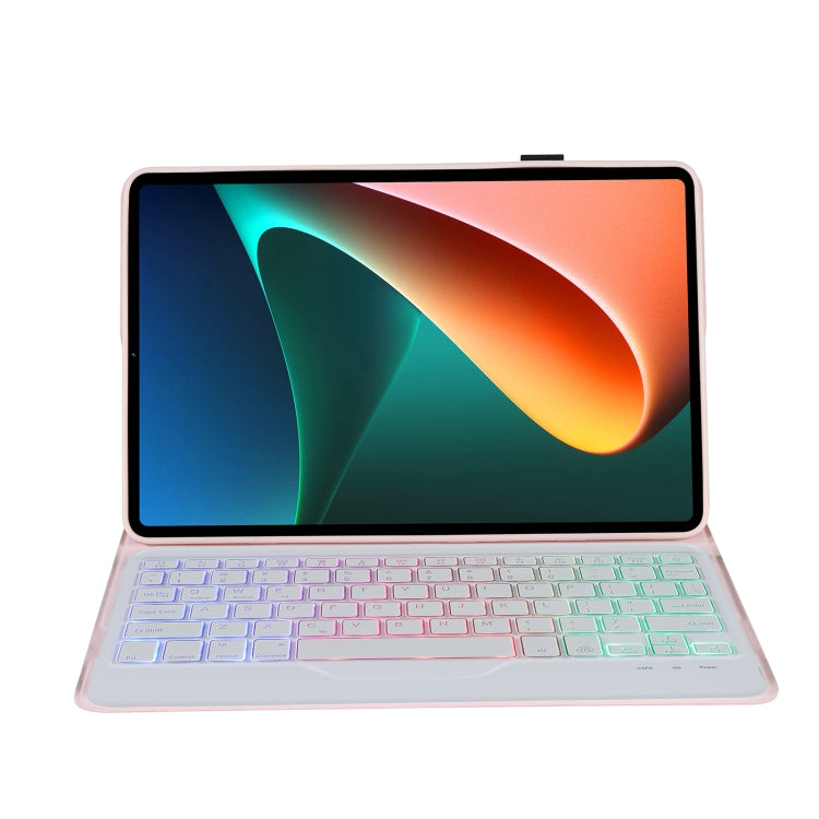 A0N5BS Ultra-thin Tri-color Backlight Detachable Lambskin Texture TPU Bluetooth Keyboard Leather Tablet Case with Holder For Xiaomi Pad 5 / 5 Pro(Pink) - Xiaomi Keyboard by PMC TechLife | Online Shopping South Africa | PMC TechLife | Buy Now Pay Later Mobicred